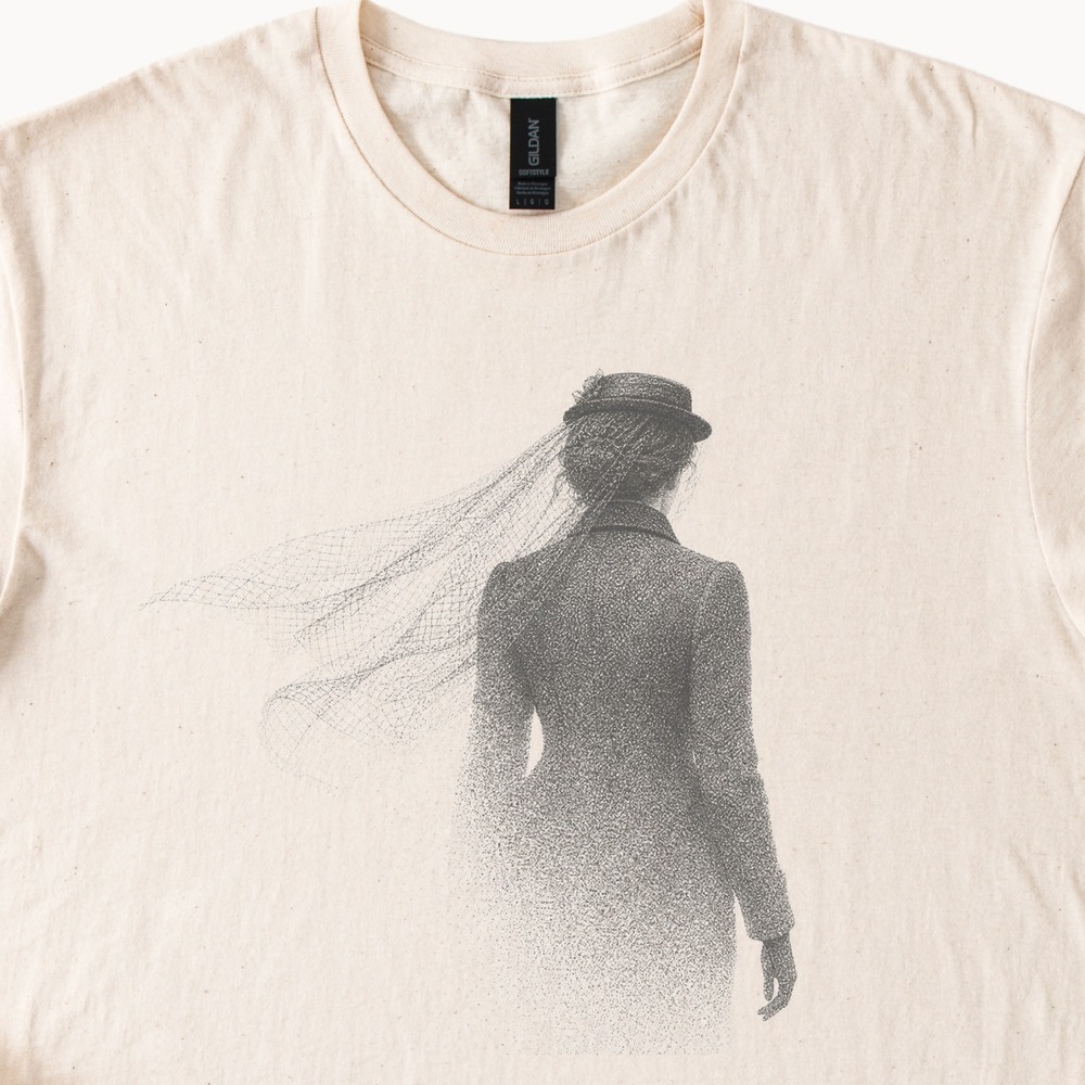 Edwardian Woman Dissolving Into Dots Her Veil Billowing Tee